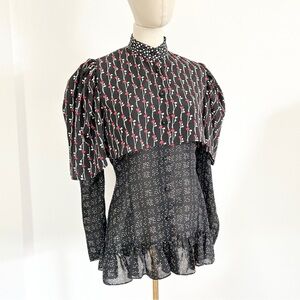 Lorrie Kabala Attitudes Vintage Contrast Floral Print Layered Blouse